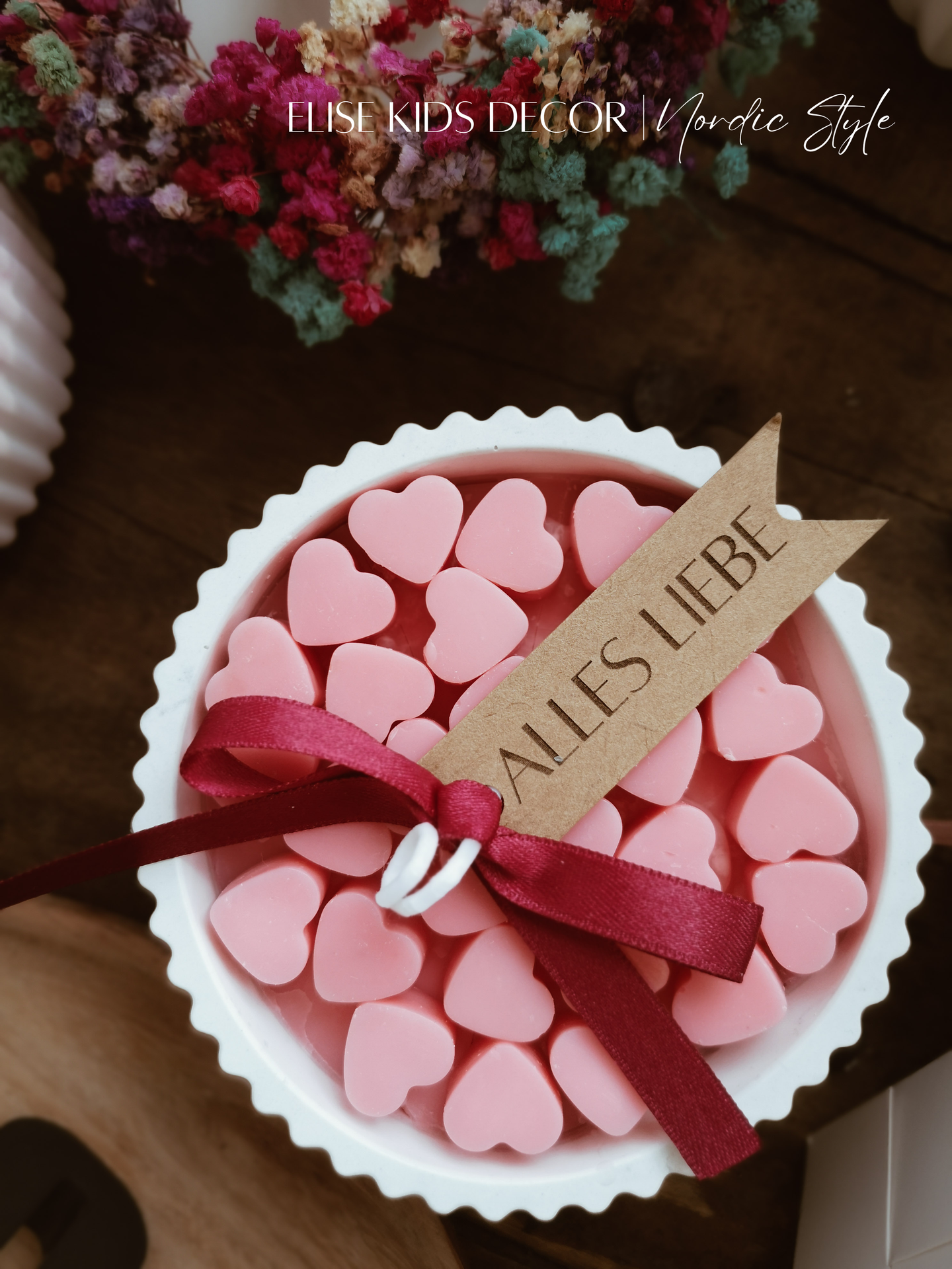 Sojawachskerze in Gipsform mit Herzen | Handgegossen